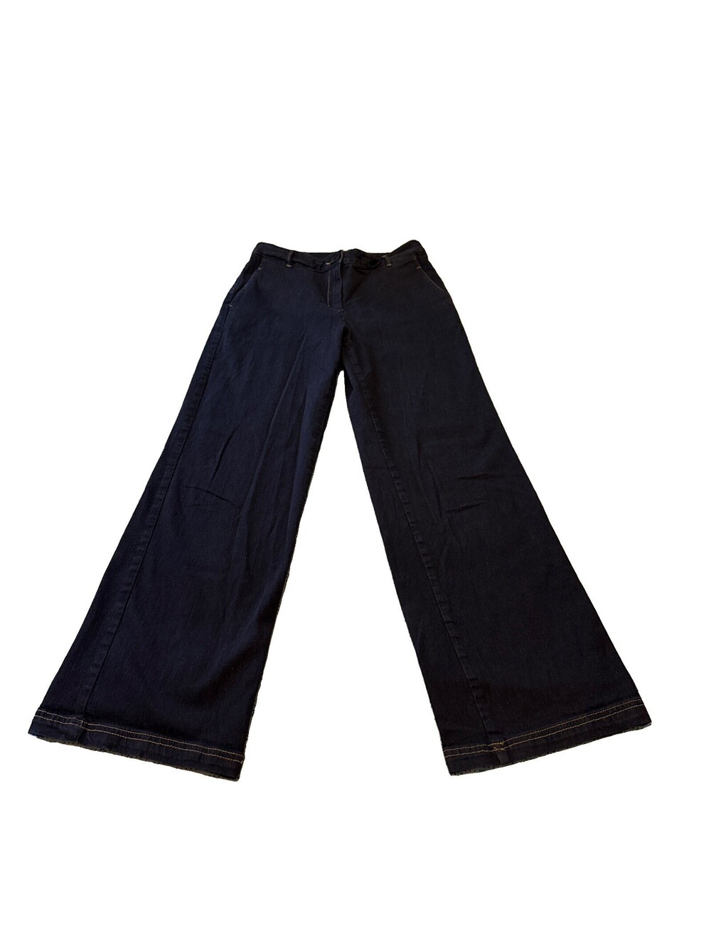 Zara Women’s Wide Leg Trouser Jeans W/Front Seam Dark Wash Thin Denim Size Small